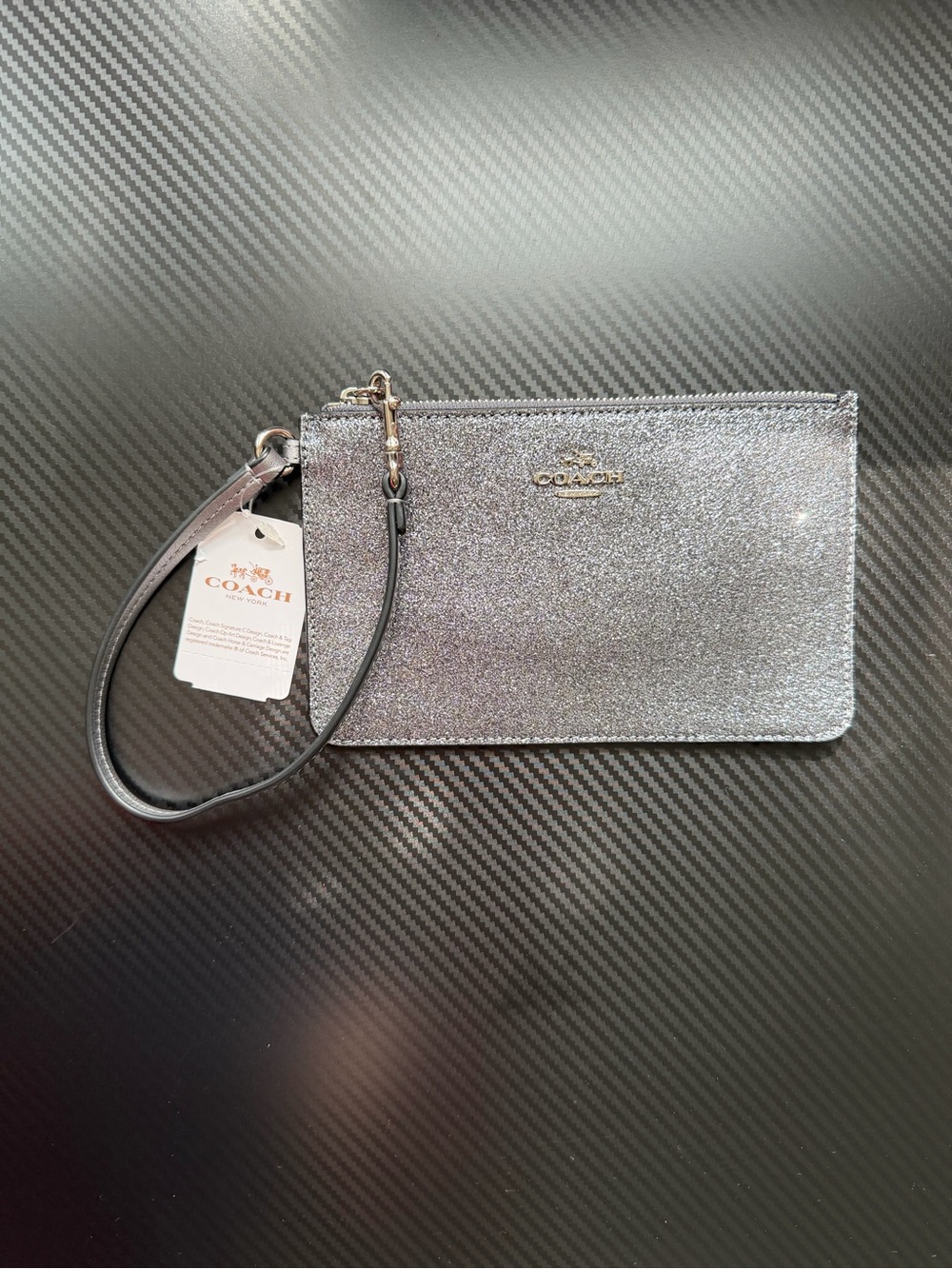 NWT Coach F64670 Silver Gunmetal Glitter Wristlet MSRP $85